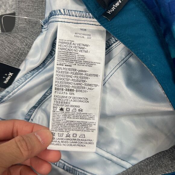 Hurley Board Shorts Boys 16 Blue Gaze Floral Print 9 Inch Inseam Swim Trunks - Picture 10 of 12